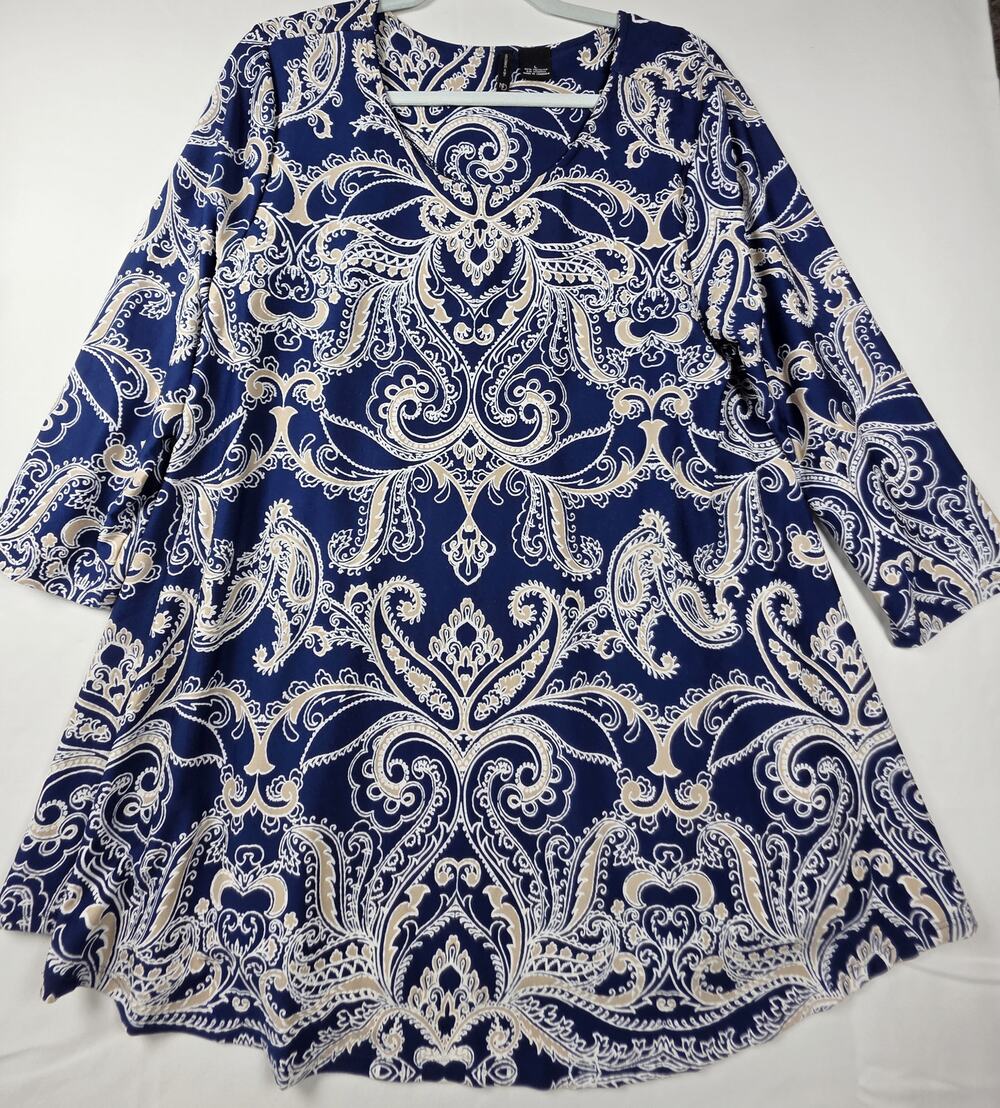 Women's New Direction 3/4 ruffle sleeve, paisley print tunic blouse Size L